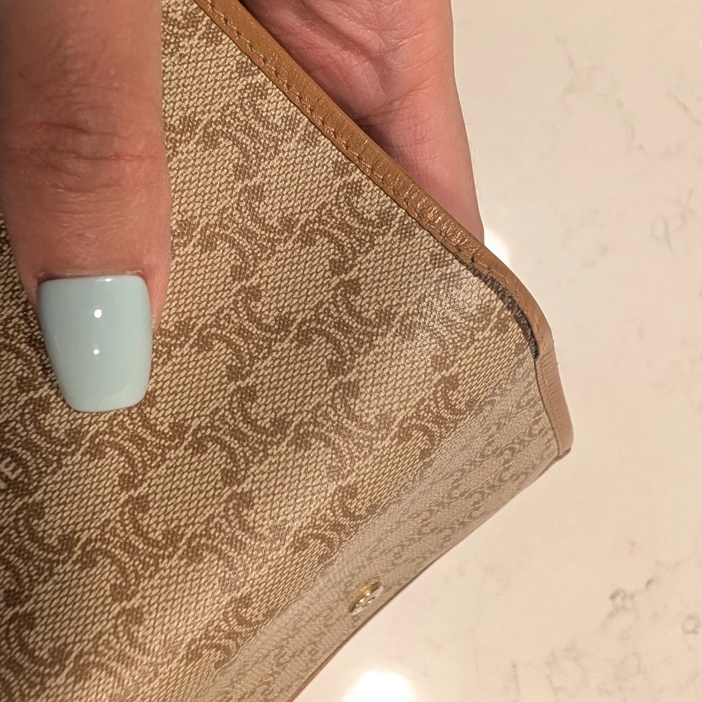 Celine Triomphe Canvas Bifold Wallet in Beige & Tan - Picture 6 of 9